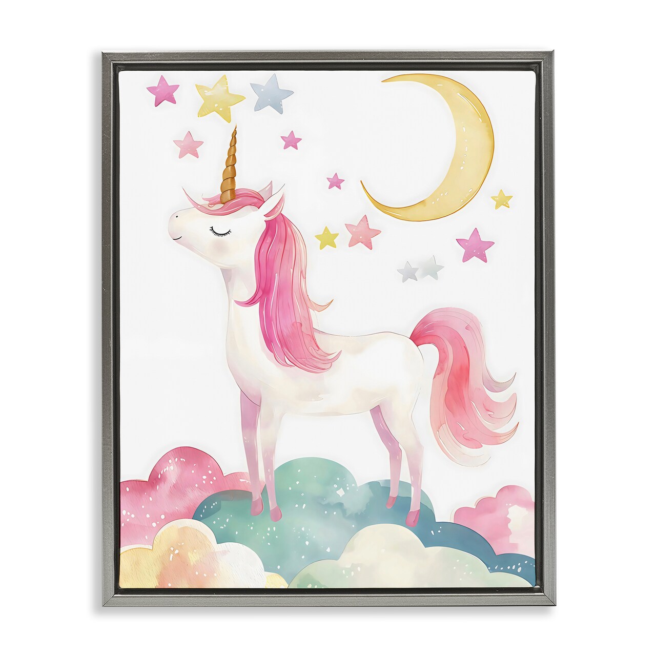 Stupell Industries Unicorn Standing On Clouds Floating Frame, design by Creative Studio